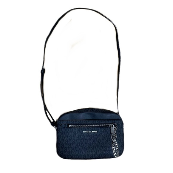 Michael Kors Black Jet Set Large Logo Crossbody Bag Purse with Silver Hardware - Picture 2 of 5